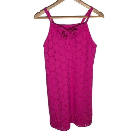 Crown & Ivy Petite PS Pink Eyelet Sundress Sleeveless Cotton Mini Dress - Picture 5 of 13